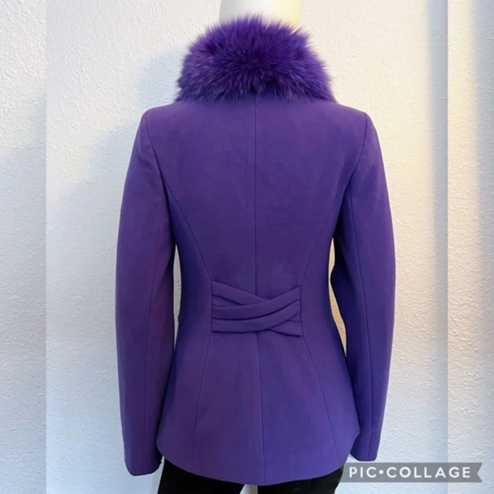 NWT WOMEN SHORT COAT  DYED REAL‎ FUR COLLAR WOOL LINED SINLE-BREASTED JACKET